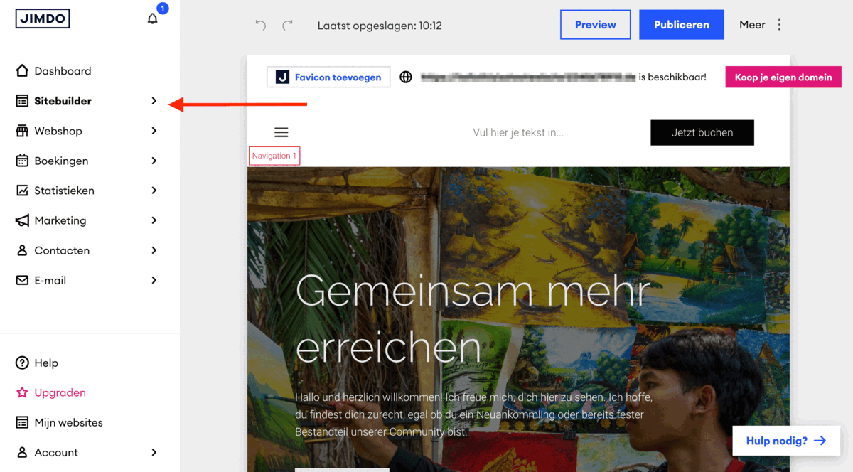 Animatie die een korte preview laat zien van het bewerken van een Jimdo-website met de Jimdo-websitebouwer. Te zien is hoe de bewerkingsmodus wordt geopend, een blok wordt toegevoegd en de achtergrondkleur van het blok wordt aangepast.