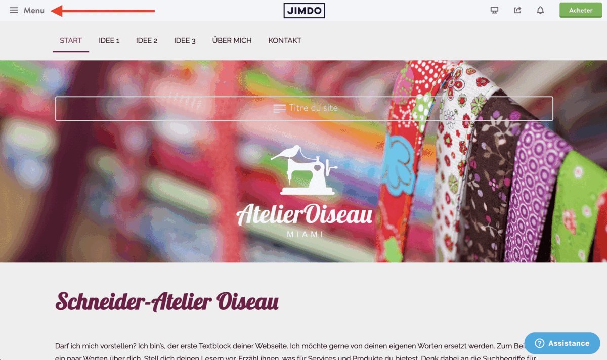 Animation montrant un aperçu rapide de la modification d’un site Jimdo Creator. Elle illustre comment utiliser le menu situé à gauche de l’éditeur et quelles fonctions y sont disponibles.