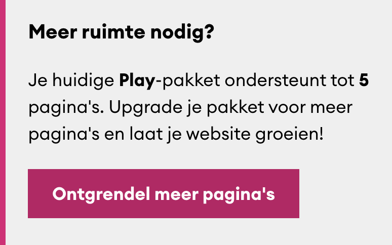 Melding in de Jimdo paginabewerker dat een upgrade nodig is om extra subpagina's aan de website toe te voegen.