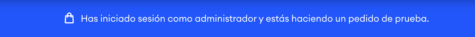 La imagen muestra un banner que aparece durante un pedido de prueba en la tienda. El aviso en el banner informa al usuario de que se trata de un pedido de prueba porque ha iniciado sesión en su cuenta de Jimdo.