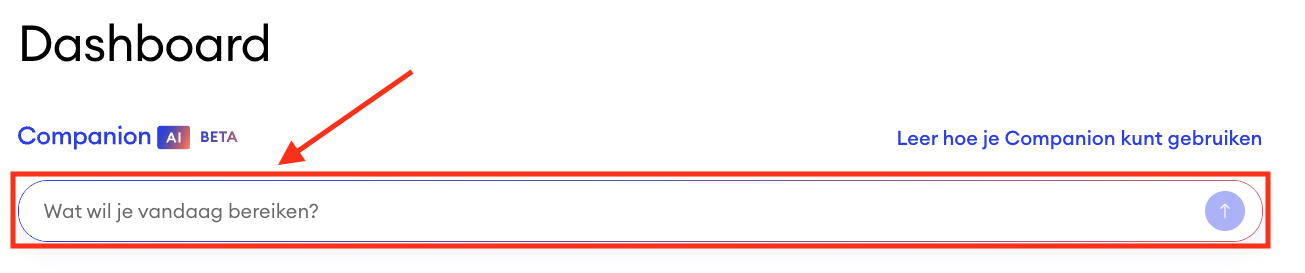 Weergave van het Jimdo dashboard waarin de Companion Chat zichtbaar is en gebruikt kan worden om een vraag in te voeren.