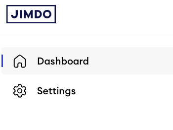 Screenshot of the Jimdo dashboard showing the left sidebar with only one menu item labeled Settings under Dashboard, indicating a Creator website.