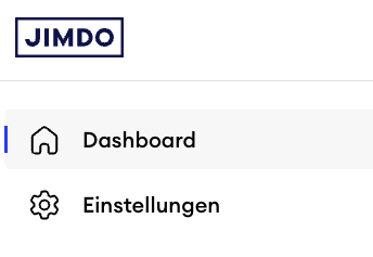 Screenshot des Jimdo Dashboards mit linker Seitenleiste, in der unter Dashboard nur der Menüpunkt Einstellungen angezeigt wird, was auf eine Creator Website hinweist.