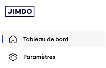 Capture d’écran du tableau de bord Jimdo montrant la barre latérale gauche avec uniquement l’élément « Paramètres » sous « Dashboard », ce qui indique un site Creator.