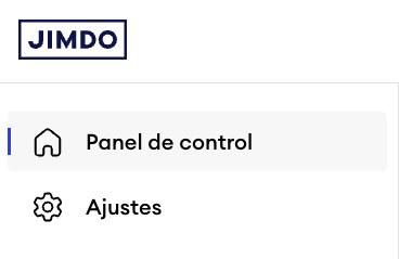 Captura de pantalla del panel de Jimdo que muestra la barra lateral izquierda con solo la opción “Ajustes” bajo “Dashboard”, lo que indica un sitio de Creator.