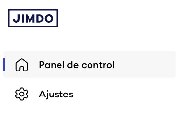 Menú del panel en Jimdo Creator con un solo elemento Configuración bajo Dashboard