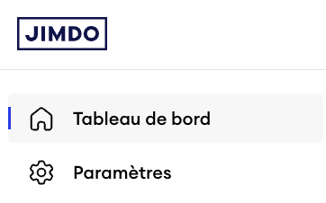 Menu du tableau de bord dans Jimdo Creator avec un seul élément Paramètres sous Dashboard