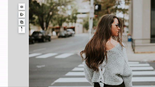 Een gebruiker beweegt de muisaanwijzer naast een inhoudsblok op zijn Jimdo-pagina en klikt op het menu met de drie puntjes. In het uitgebreide menu dat verschijnt, kiest hij het kettingsymbool. Vervolgens wordt een directe link naar dat blok gekopieerd die gedeeld kan worden.