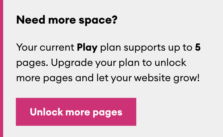 Notice: You can't create another subpage because the page limit has been reached. There is a button to unlock more pages